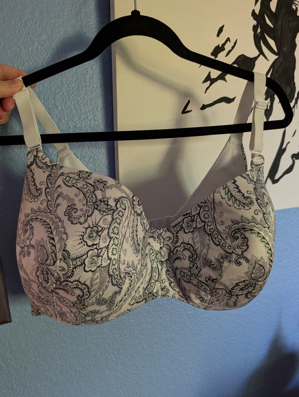 Lane Bryant Cacique Bra 42F EUC Lightly Lined Balconette White Blue Green